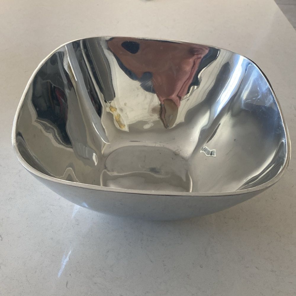 Pottery Barn Barona Polished Silver Aluminum Organic Square Serving Bowl 11in